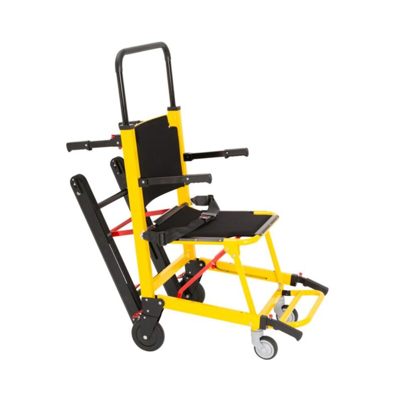 SILLA DE EMERGENCIA PARA ESCALERAS CON RIEL, DESCANSA  BRAZOS Y DESCANSA PIES